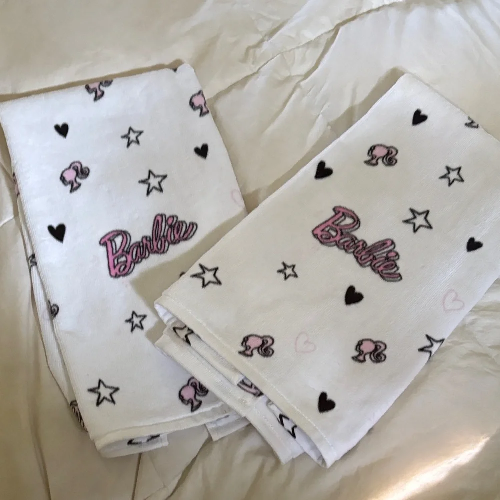 Barbie accent hand towels  - White with Pink and Black Patterns - Picture 3 of 4